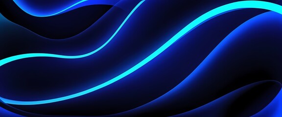 Smooth flow of the wave. Blue neon business background. Abstract, Expressionist. Generative AI, Generative, AI