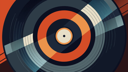 The crisp details of a vinyl records grooves captured in this freeze frame celebrating the unique physicality of analog music. Vector illustration