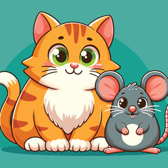illustration of a friendly cat and mouse