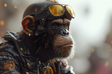 Monkey Wearing A Motorcycle jacket