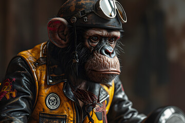 Monkey Wearing A Motorcycle jacket