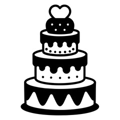 3 set Salt design of a 3-tier cake, decorated with dripping icing, on top of a heart-shaped cherry, magenta, brown and yellow colors vector illustration   