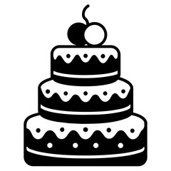 3 set Salt design of a 3-tier cake, decorated with dripping icing, on top of a heart-shaped cherry, magenta, brown and yellow colors vector illustration   