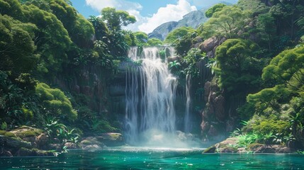 A waterfall in a national park, surrounded by lush vegetation and protected by conservation efforts