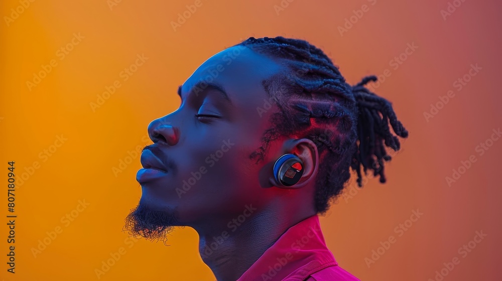 Canvas Prints An individual wearing wireless earbuds, enjoying music without any cords - Canvas Prints
