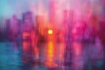 Abstract blur bokeh background of cityscape and water reflection