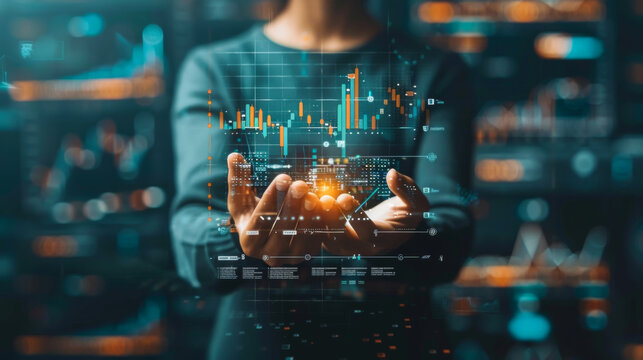 A person is holding a tablet with a graph on it. The graph shows a series of numbers and lines, and the person is holding the tablet as if it were a book. Concept of importance and significance