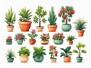 Set of flower pots isolated on white background.