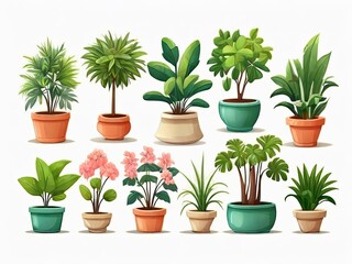 Set of flower pots isolated on white background.