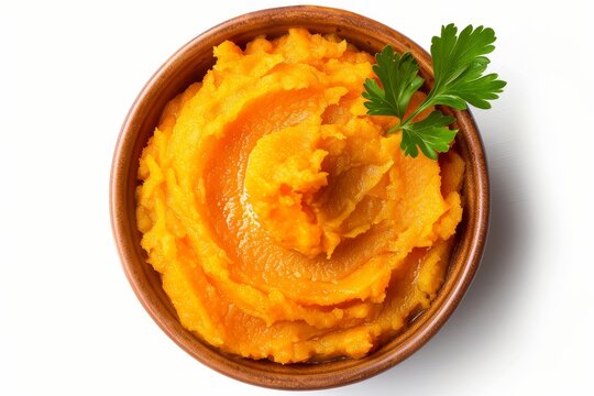Top view of vegetable puree on white background - Powered by Adobe