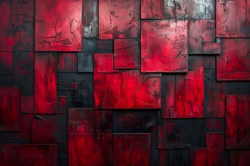 Red metallic abstract black cyber geometric lines