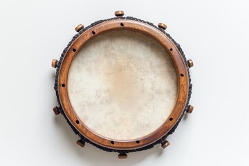 Top view tambourine on white background