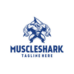 Muscle shark mascot logo vector illustration