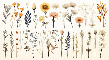 whimsical nature doodles, wildflower sketches ready for editing