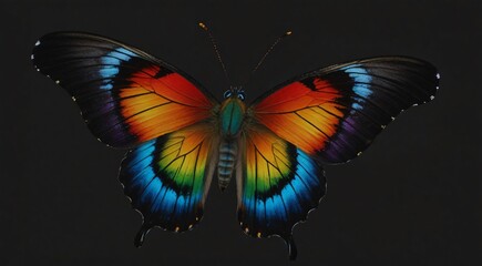 colorful butterfly with a black background,