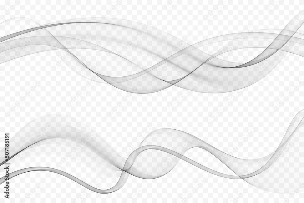 Wall mural collection of smooth gradient lines of soft smoke. gray wave transparent stream.