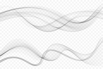 Collection of smooth gradient lines of soft smoke. Gray wave transparent stream.