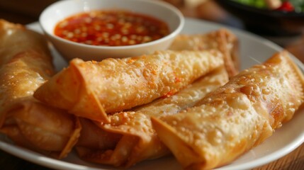 Close-up of a plate of savory roti served with spicy curry dipping sauce, highlighting the savory and satisfying flavors of this Thai snack.