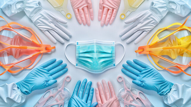 Importance of Health Safety Protocols Displayed Through Arranged Masks, Gloves, and Eyewear