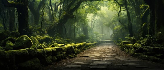 pathway to sustainability, road through dense green forest