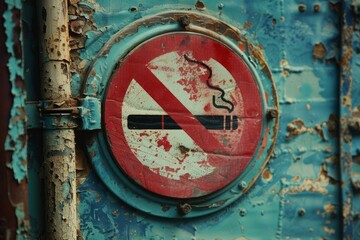 No smoking sign on the old door, grunge background and vintage style