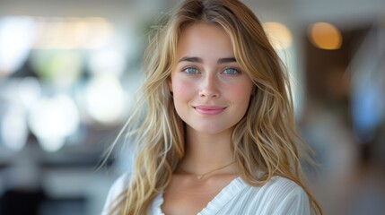 Fototapeta premium A girl with blonde hair smiling with a smile on her face