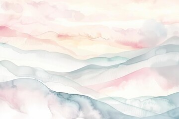 Fototapeta premium Ethereal panoramic background with a soft, flowing watercolor wash in pastel tones, perfect for serene content with generous copy space