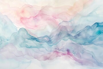 Fototapeta premium Ethereal panoramic background with a soft, flowing watercolor wash in pastel tones, perfect for serene content with generous copy space