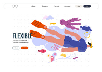 Life Unframed: Diver -modern flat vector concept illustration of a man swimming under the sea. Metaphor of unpredictability, imagination, whimsy, cycle of existence, play, growth and discovery