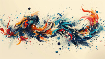 Fototapeta premium A colorful painting of a wave with a blue and red swirl