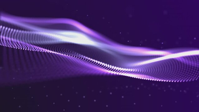 abstract animation of a glowing purple wave. Orderly particles moving smoothly. Minimalistic background. Looped animation 4k 60 fps