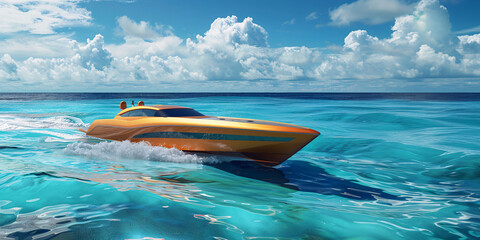 Modern fast boat in the tropical sea with copy space