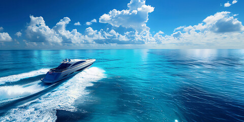 Naklejka premium Modern fast boat in the tropical sea