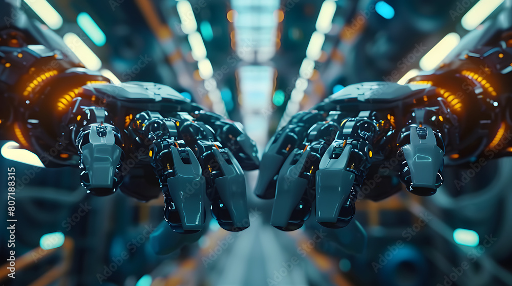 Canvas Prints in the future, robots or cyborgs with artificial intelligence will control manipulator arms on facto