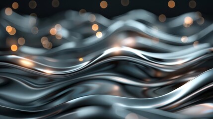 Sophisticated digital wallpaper with seamless movement of silver neon waves, highlighted by shimmering bokeh lights, ideal for a data transfer theme