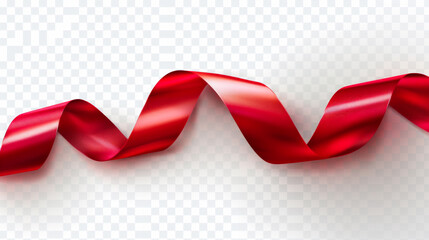 A red ribbon is shown in a white background. The ribbon is long and curvy, giving it a sense of movement and elegance. The ribbon is the main focus of the image