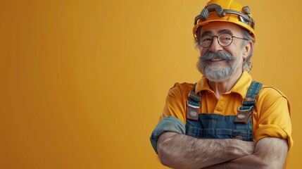 Man Wearing Hard Hat and Overalls