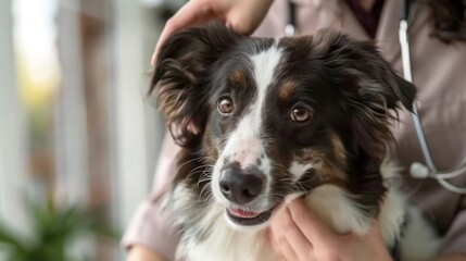 Fototapeta premium Close-up of a veterinarian conducting a skin examination on a dog, diagnosing and treating dermatological issues to promote skin health.