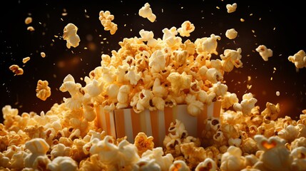 dynamic 3D rendered popcorn burst, flying kernels captured