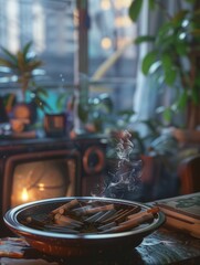 Cigarette butts in ashtray in front of tv