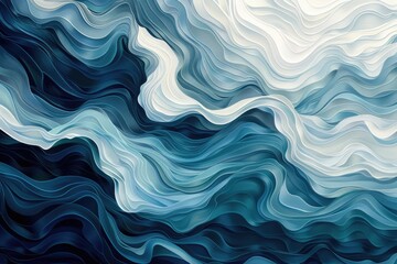 Contemporary art piece featuring abstract, stylized waves in a palette of cool tones