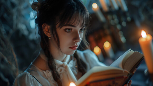 Portrait of a girl who reads a book 