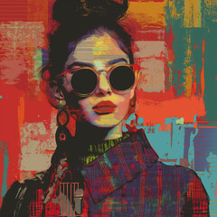 Illustration of a fashion portrait with AI Generative, woman, girl, beautiful, sunglasses, w