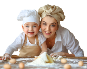mother and child baking cookies