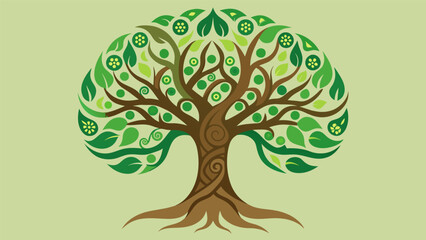 Its leaves bore intricate patterns of wisdom telling the tales of the trees ancient wisdom.. Vector illustration