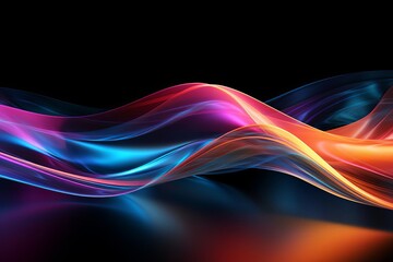abstract neon ribbon wave, striking colors on black