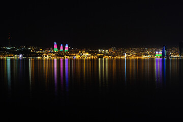 Fototapeta na wymiar View of Baku city from the Caspian Sea