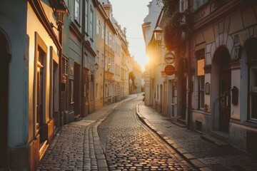 Obraz premium Old town in Europe at sunset with retro vintage Instagram style filter effect