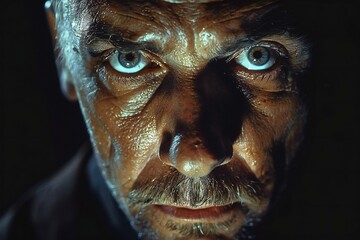 Close-up portrait of an old man with a painted face