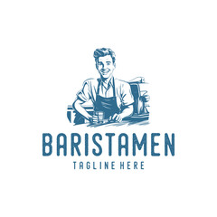 Barista men coffee shop logo vector illustration